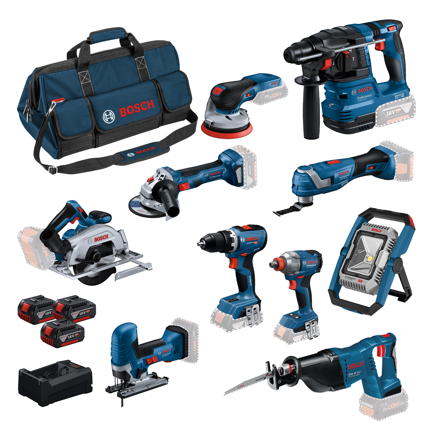 Bosch Professional BoschTN10 10-Piece Combo Set - Professional 18V Tool Set with Tool Bag