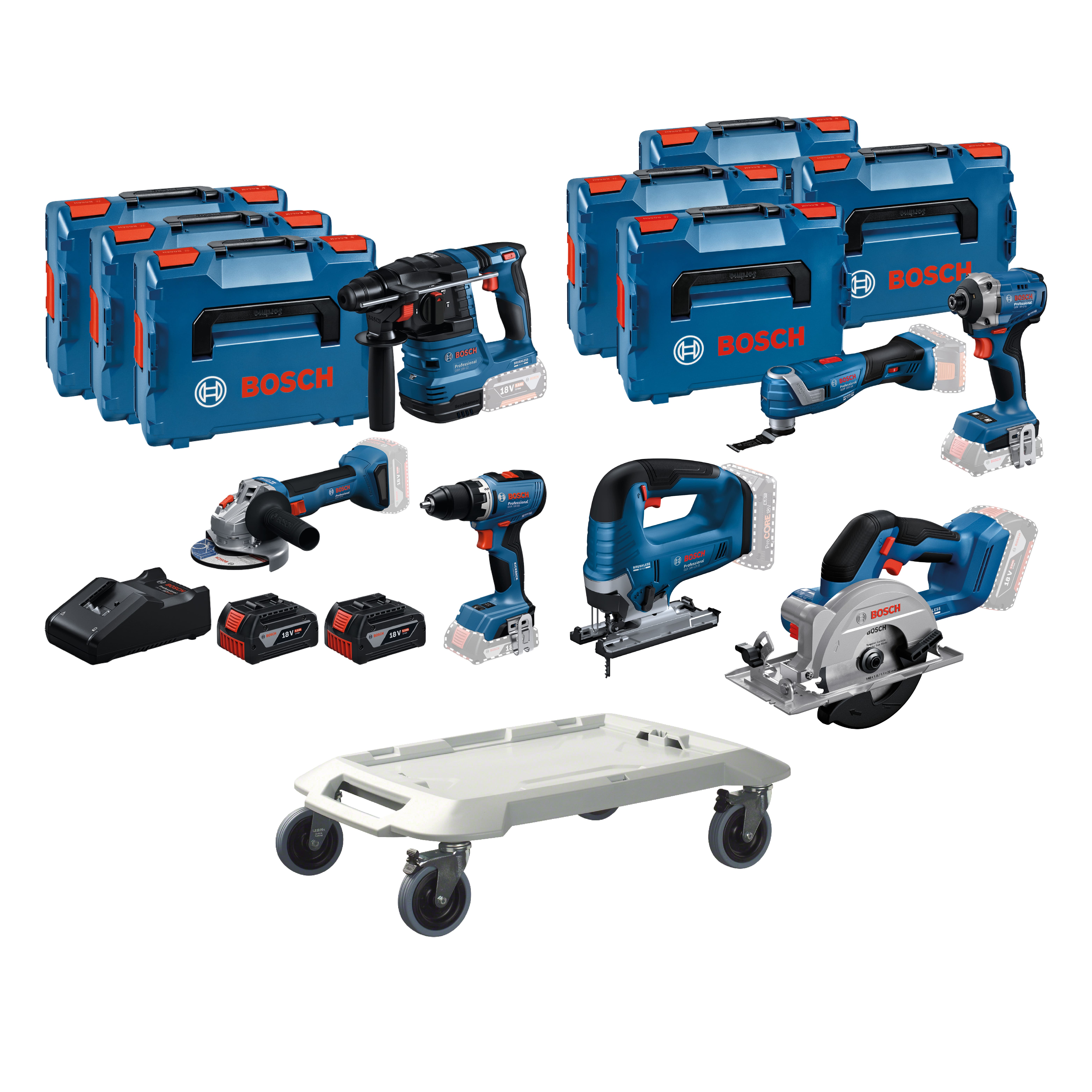Bosch Professional BoschTN7 7-Piece Combo Set - Professional 18V Tool Set with L-Boxx Roller